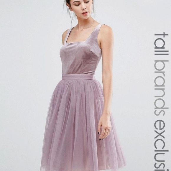 Little Mistress Tall Velvet Top Mini Skater Dress With Tulle Skirt - Picture 5 of 11